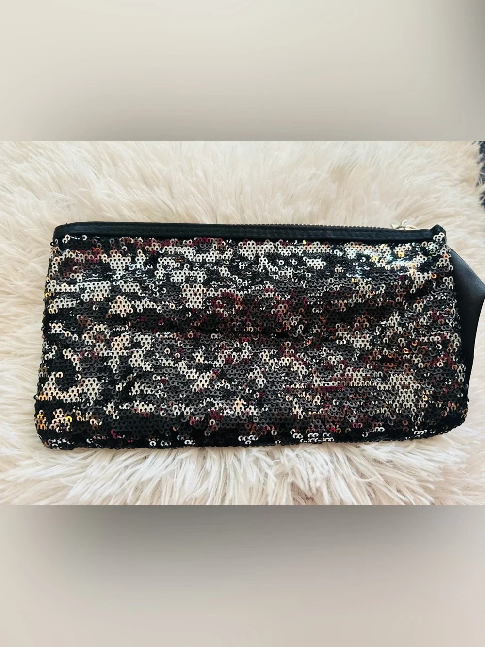 Victoria's Secret Black /Silver Sequin Cosmetics Bag makeup pouch